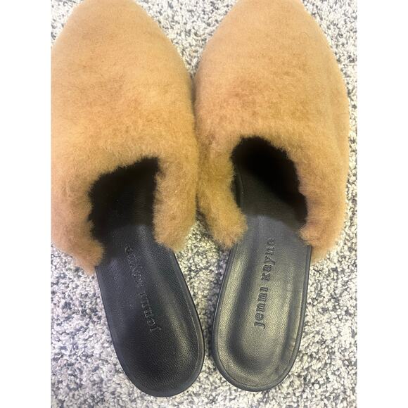 Jenni Kayne Shearling Mules Tan/Black Size 40 EU 9.5/10 NWOB Cozy Slip On Flats - Picture 4 of 8